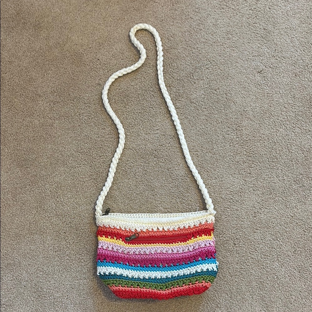 Colorful Striped Crochet Crossbody Bag